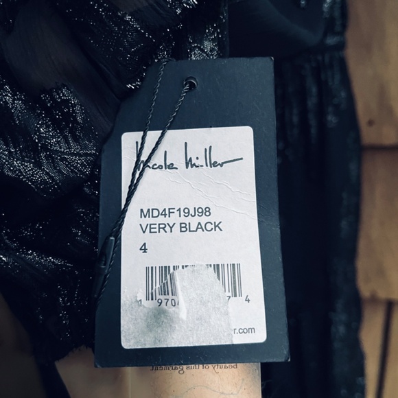 Nicole Miller Women's Black Metallic Jacquard Midi V-Neck Tiered Evening Dress 4 - Picture 11 of 16